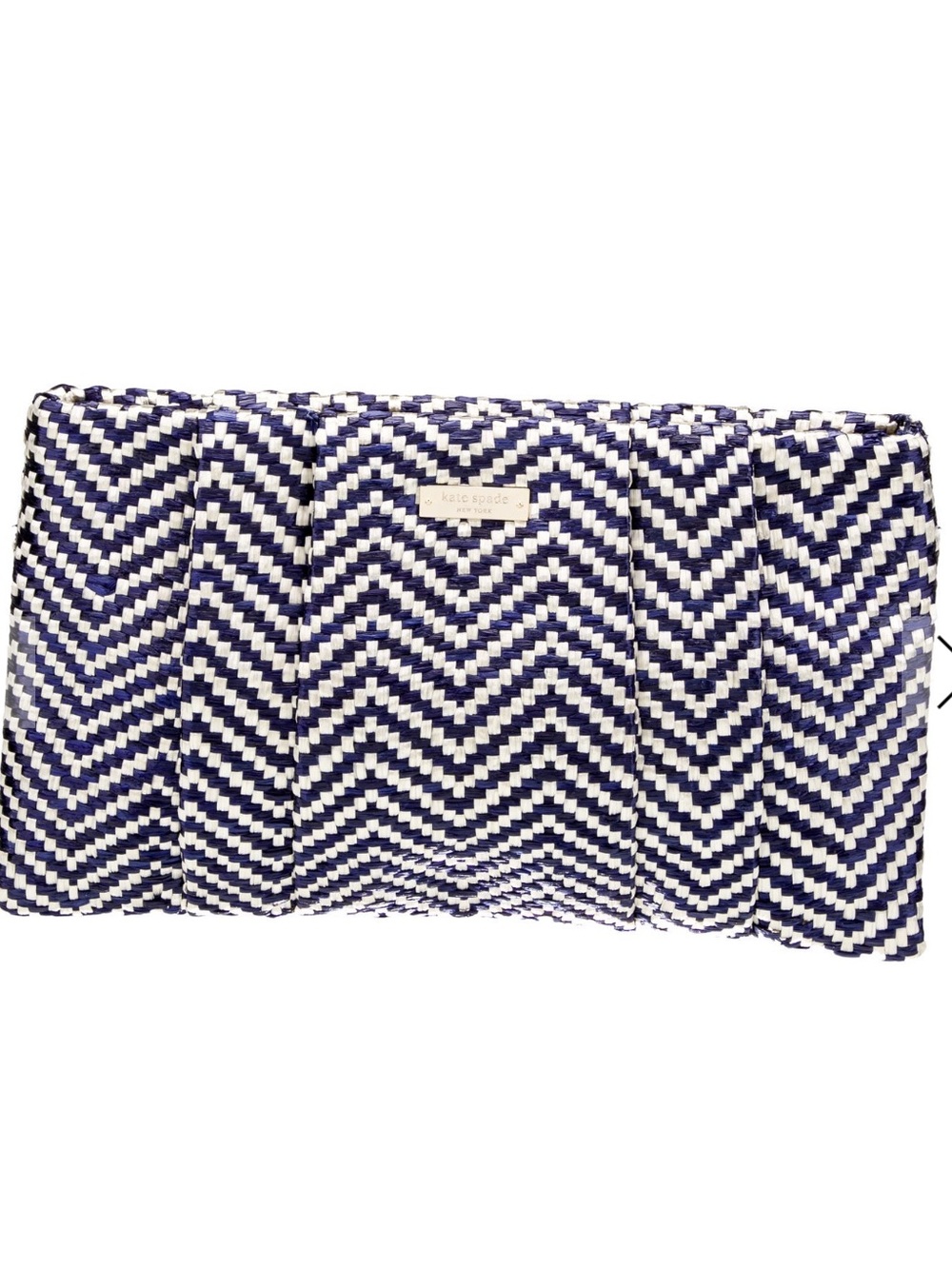 kate spade Navy and White Raffia Woven Chevron Fold-Over Clutch